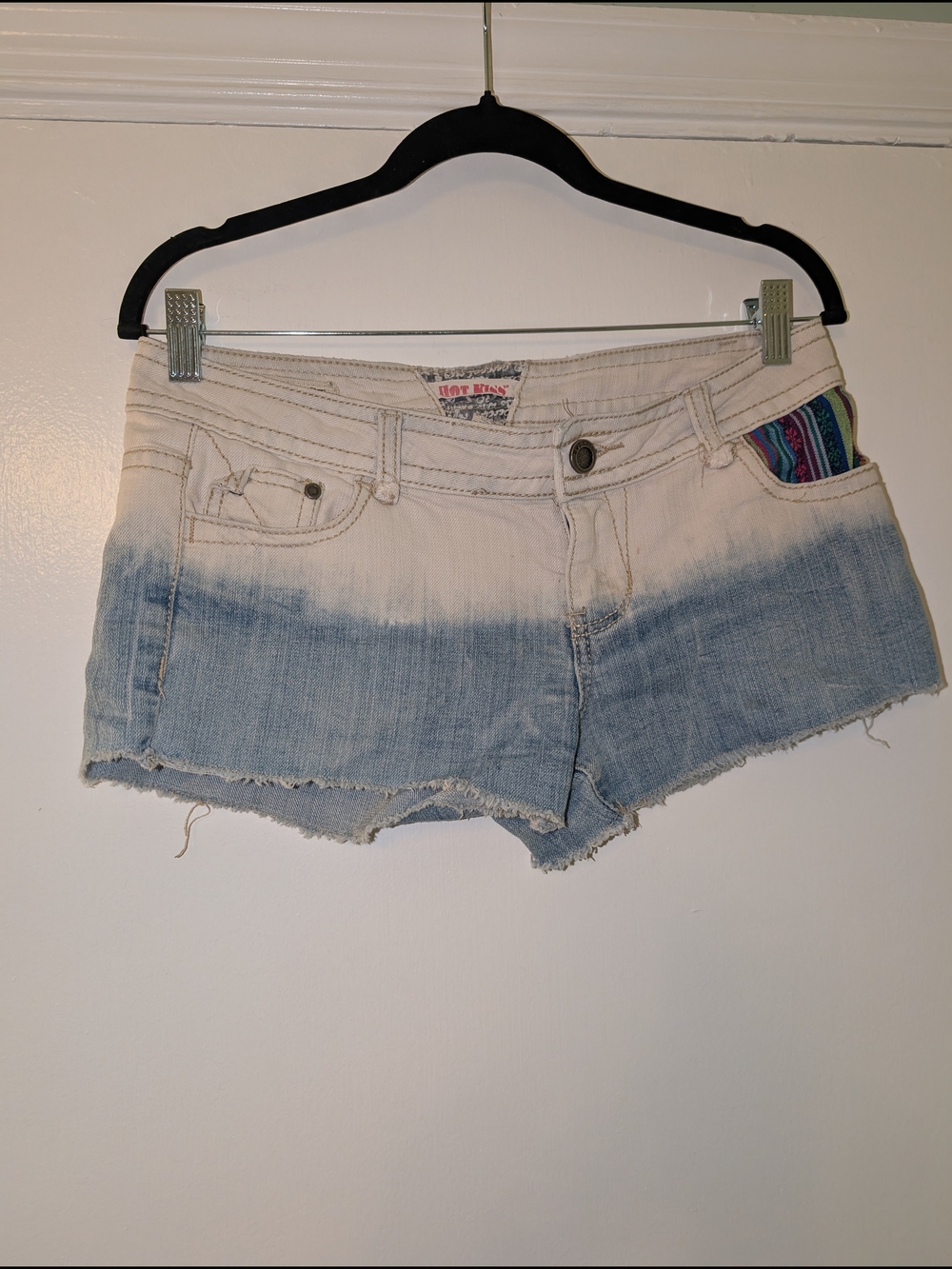 Hot Kiss White to Light Blue Dip-Dye Denim Shorts